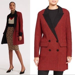 Veronica Beard Senna Red Houndstooth 100% Wool Cashmere Double Breasted Coat NWT